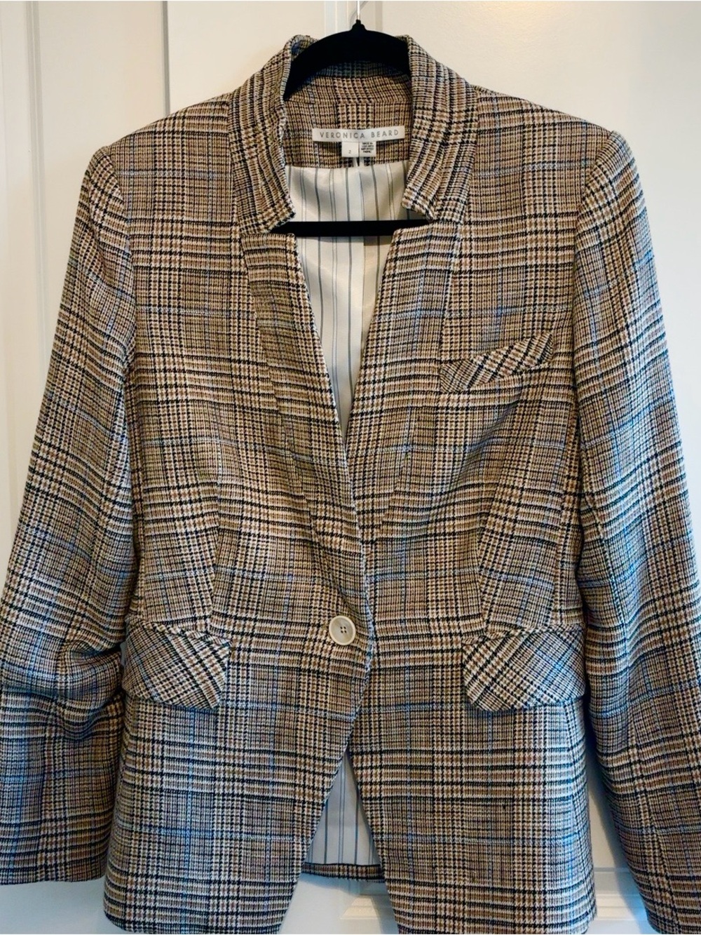 Veronica Beard Orchid Dickey Jacket Size 2 Khaki Multi Plaid Blazer with flaw